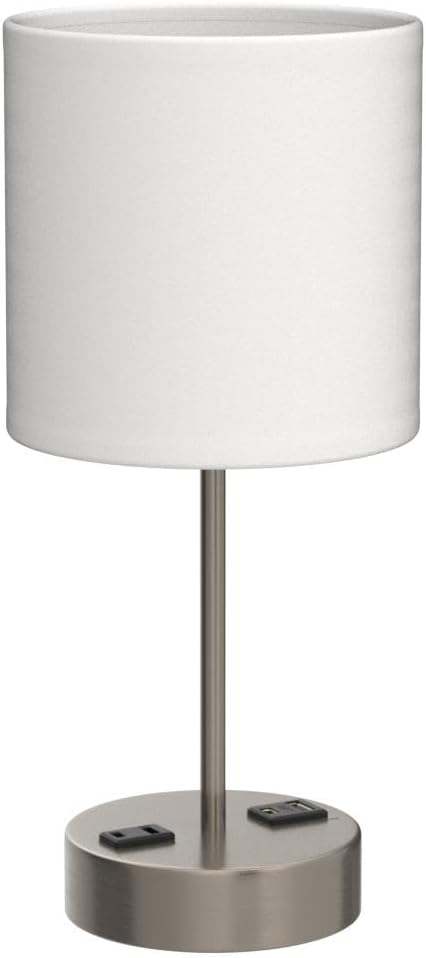 DwellGlow: Touch Table Lamps for Bedroom Set of 2, Bedside Nightstand Lamps with USB Port and Power Outlet, 3 Way Dimmable White Lamp for Living Room Nursery Room, Warm White Bulbs Included