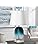DwellGlow: Table Lamp Set of 2 Touch Control, Modern Coastal Teal Glass Bedside Lamp with 2 USB Ports, 3-Way Dimmable Beach Nightstand Lamps with White Fabric Shade for Living Room, Bedroom (LED Bulbs Included)