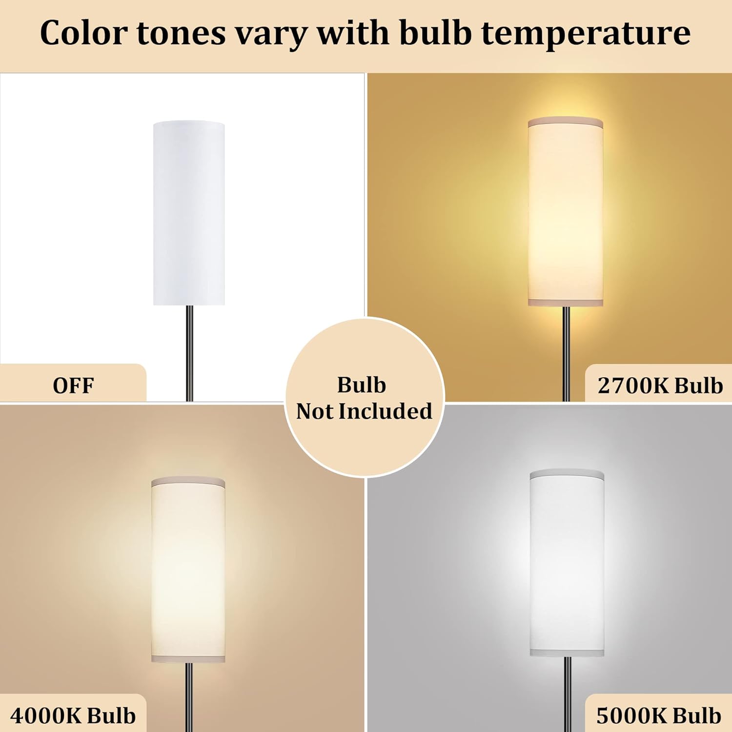 DwellGlow: Boho Floor Lamp for Living Room with 3 Color Temperatures LED Bulb, Standing Lamp Tall Lamp Reading for Bedroom, Office, Kids Room (9W LED Bulb, Rattan & Fabric Shades Included)
