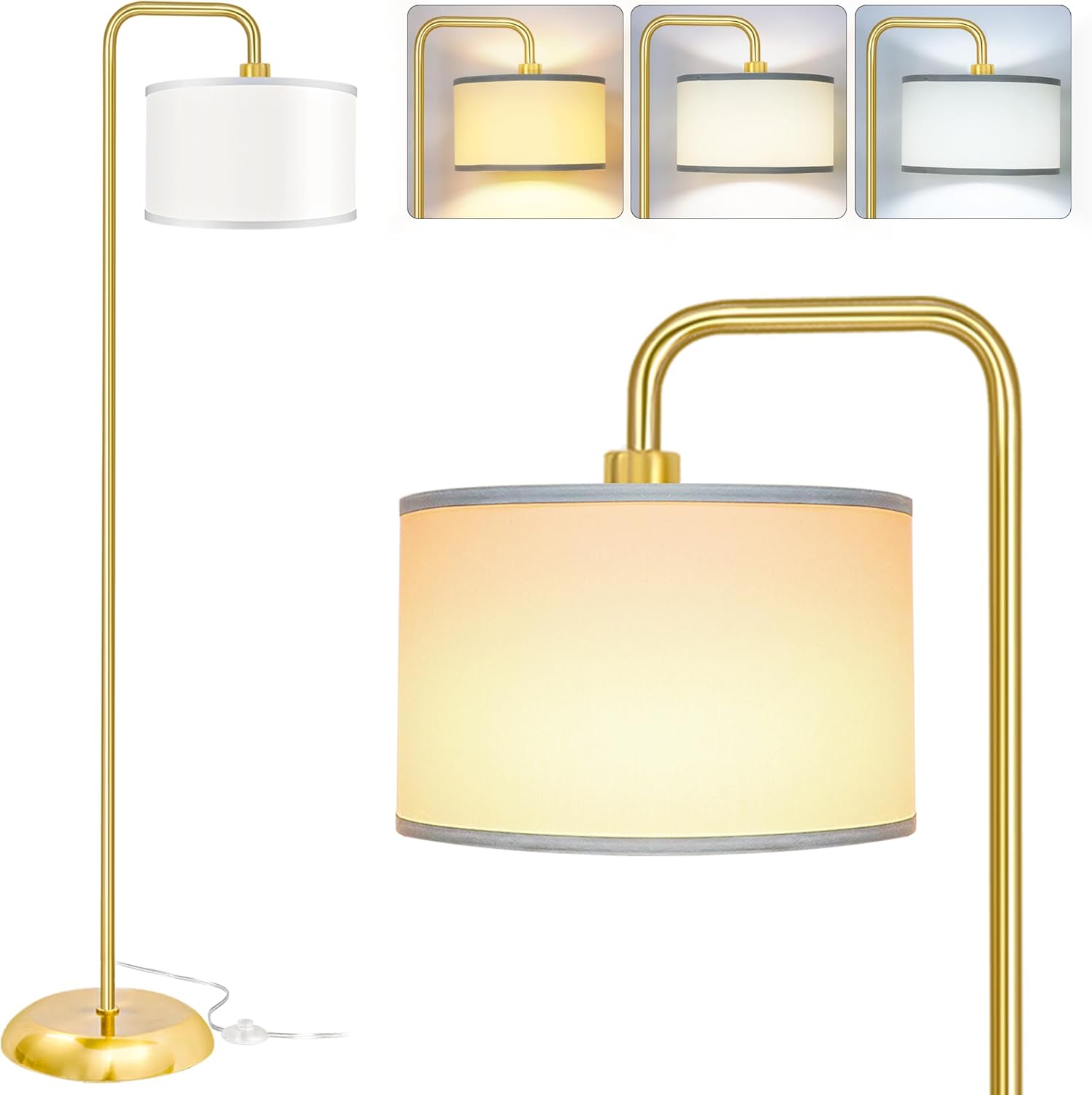 DwellGlow: LED Floor Lamp for Living Room, 3 Color Temperature, with Foot Switch, 9W Bulb Included, Oil Rubbed Bronze