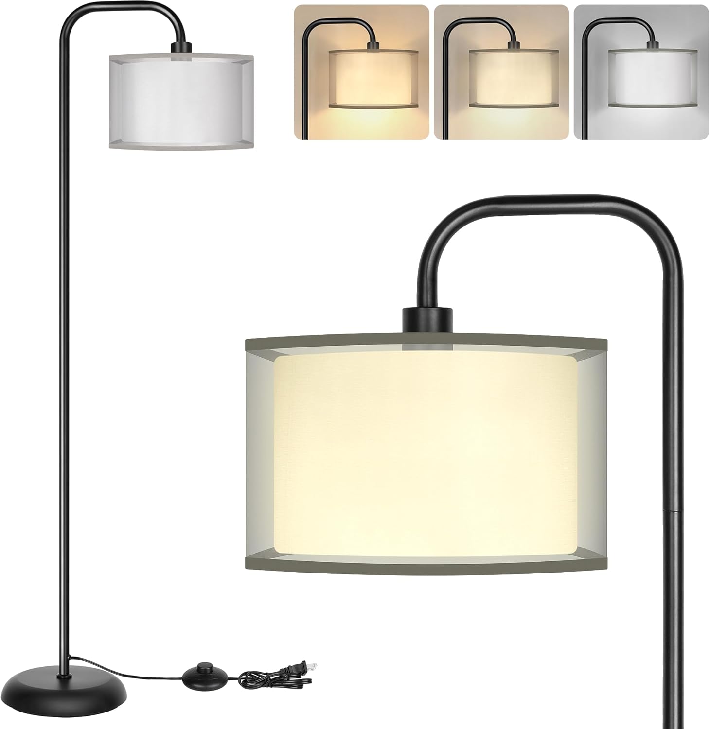 DwellGlow: LED Floor Lamp for Living Room, 3 Color Temperature, with Foot Switch, 9W Bulb Included, Oil Rubbed Bronze