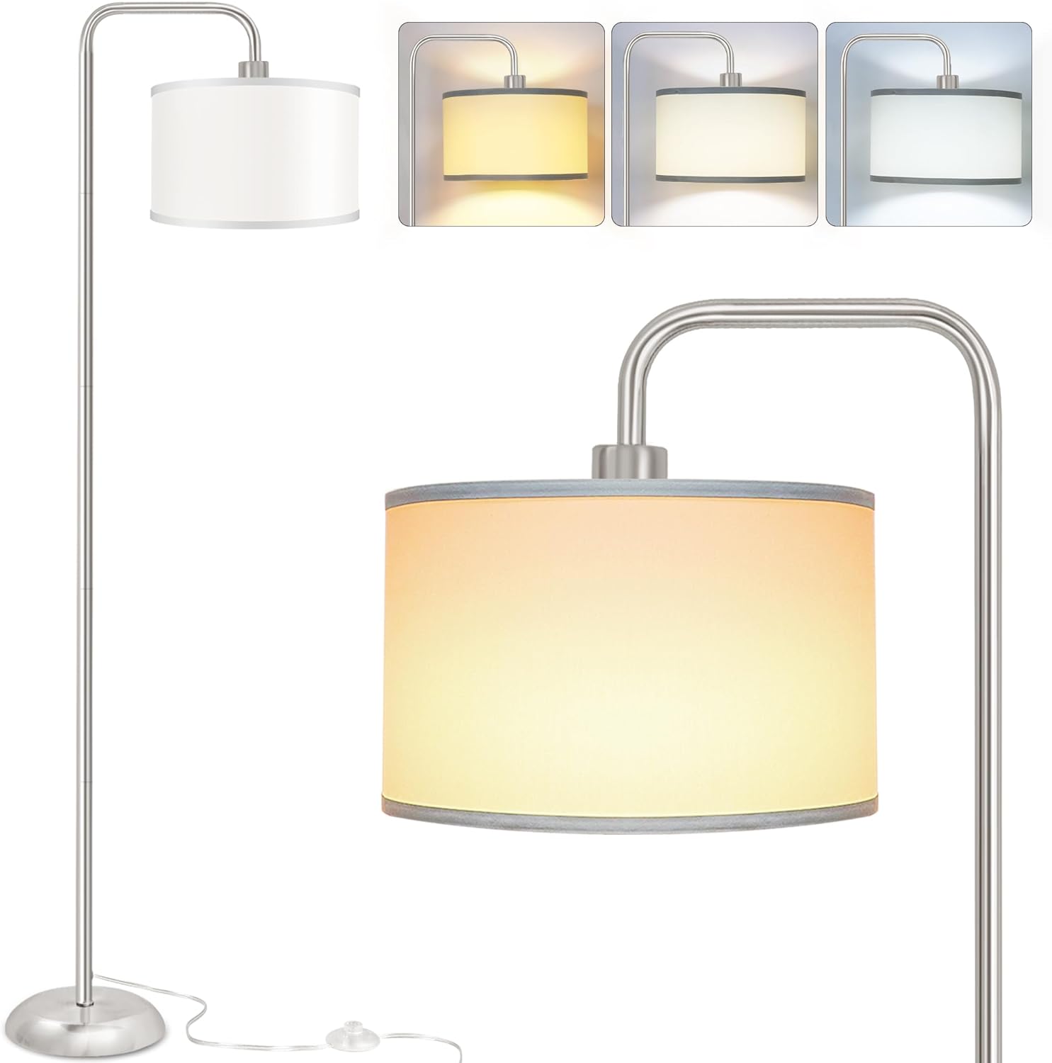 DwellGlow: LED Floor Lamp for Living Room, 3 Color Temperature, with Foot Switch, 9W Bulb Included, Oil Rubbed Bronze