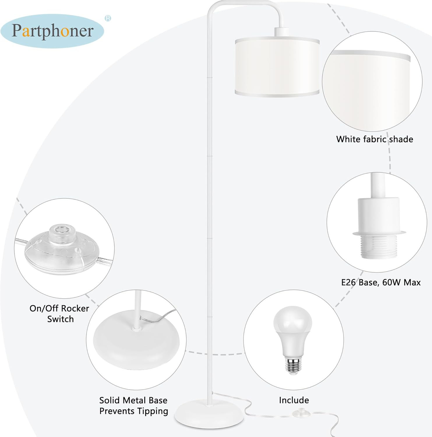 DwellGlow: LED Floor Lamp for Living Room, 3 Color Temperature, with Foot Switch, 9W Bulb Included, Oil Rubbed Bronze