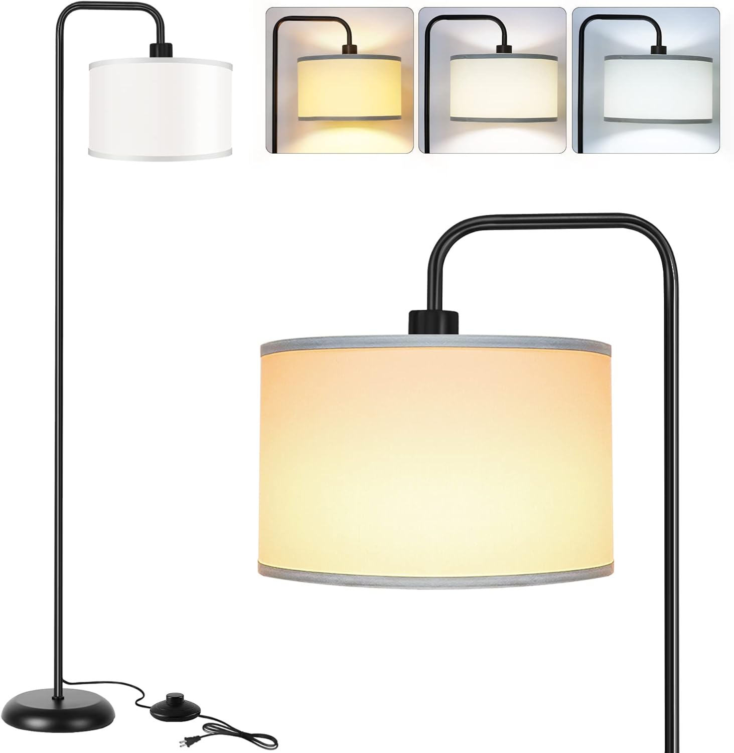 DwellGlow: LED Floor Lamp for Living Room, 3 Color Temperature, with Foot Switch, 9W Bulb Included, Oil Rubbed Bronze