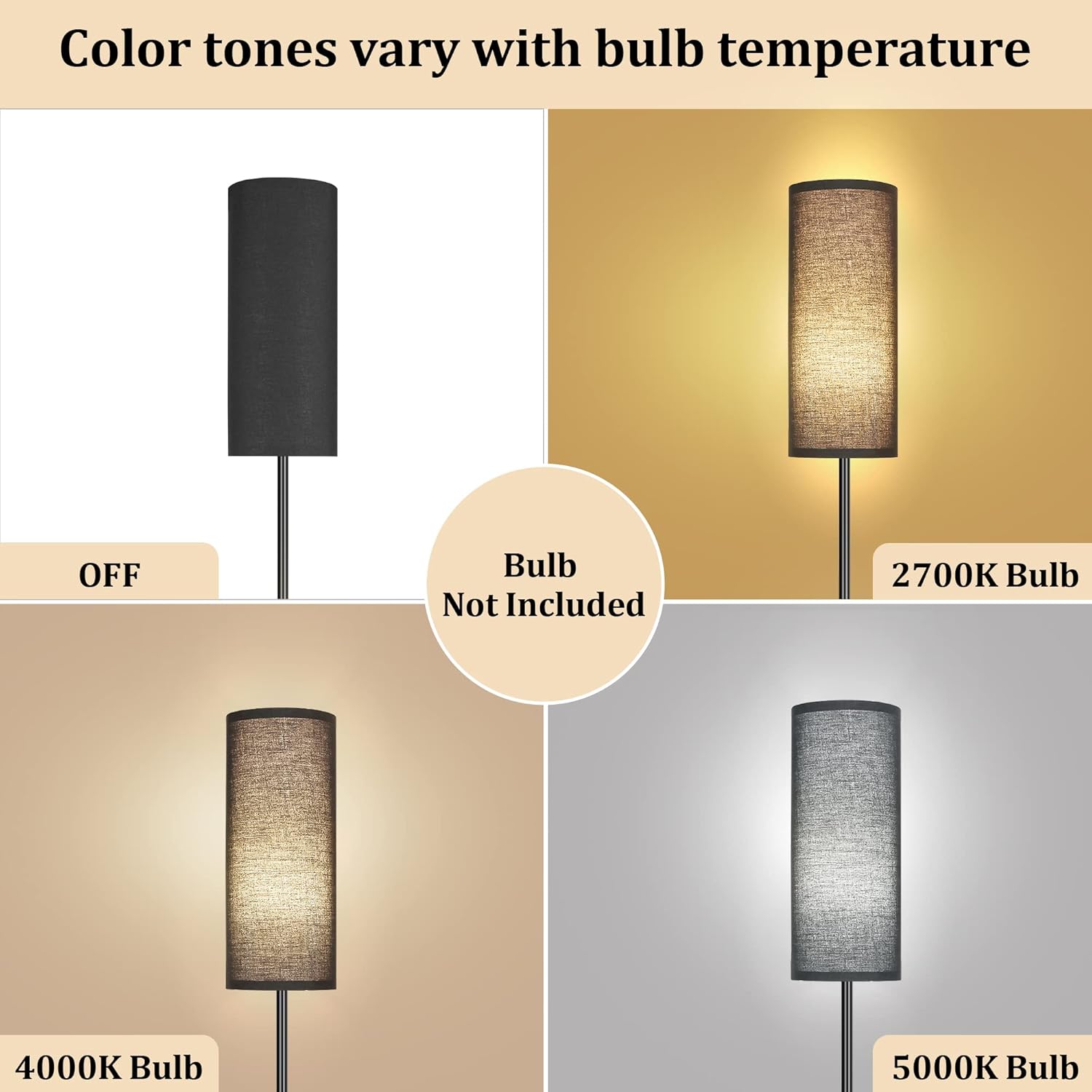 DwellGlow: Boho Floor Lamp for Living Room with 3 Color Temperatures LED Bulb, Standing Lamp Tall Lamp Reading for Bedroom, Office, Kids Room (9W LED Bulb, Rattan & Fabric Shades Included)