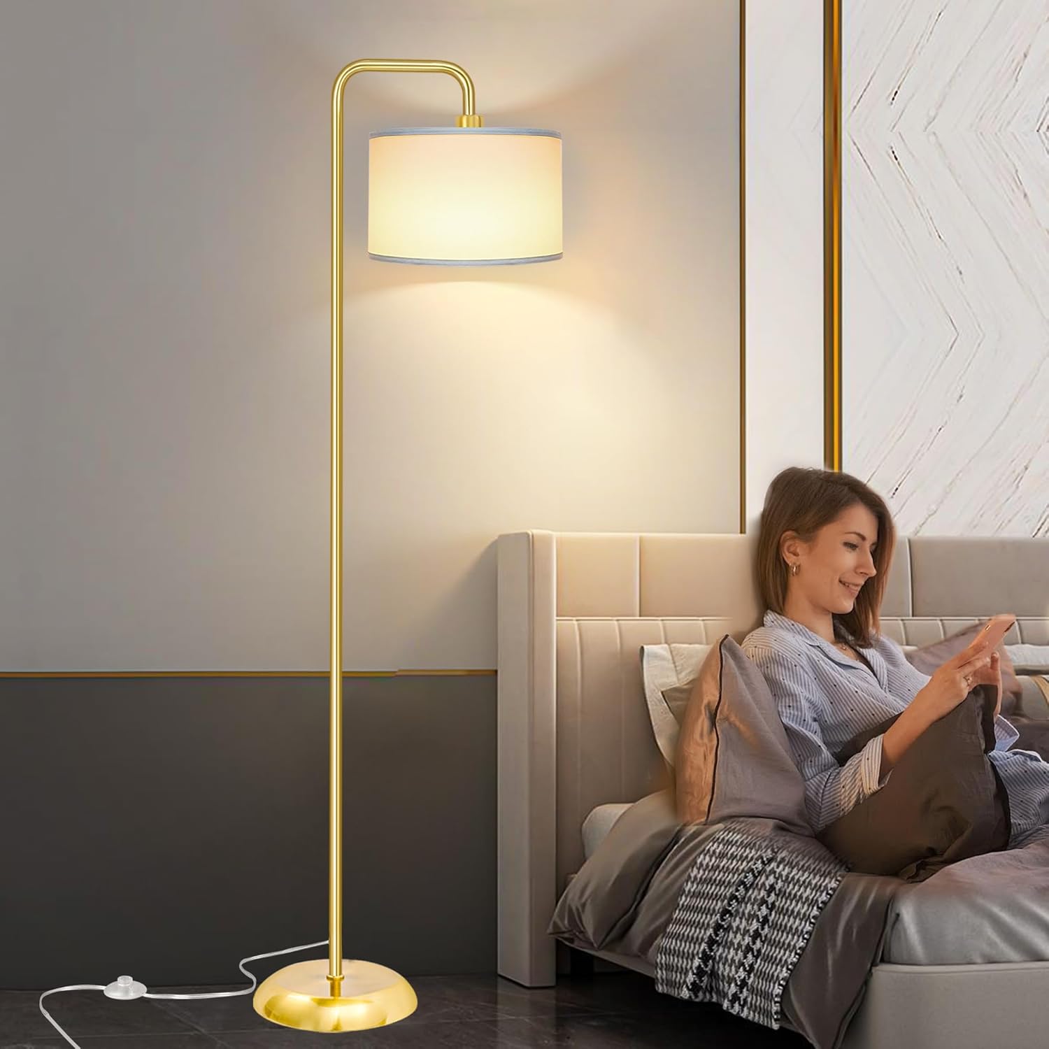 DwellGlow: LED Floor Lamp for Living Room, 3 Color Temperature, with Foot Switch, 9W Bulb Included, Oil Rubbed Bronze