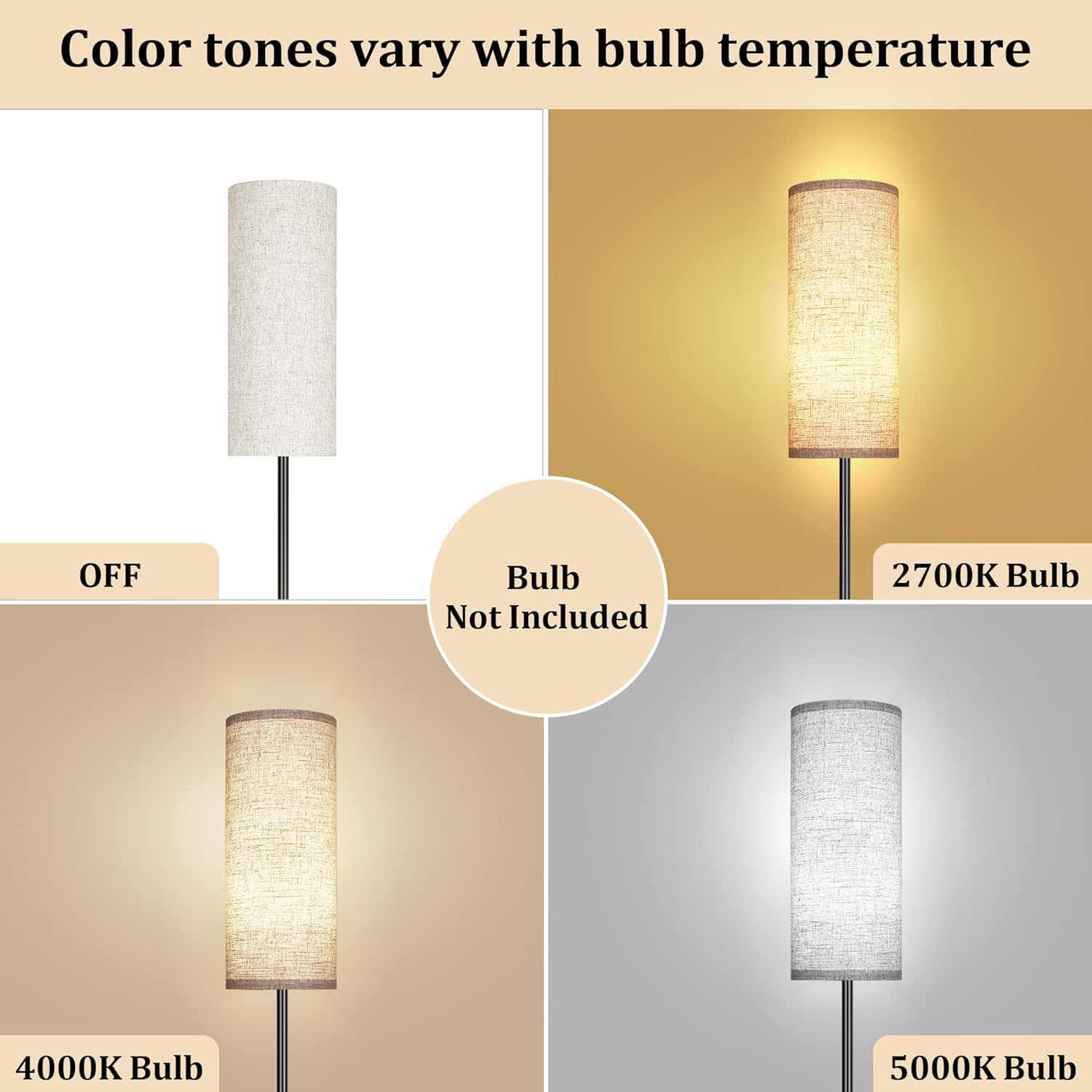 DwellGlow: Boho Floor Lamp for Living Room with 3 Color Temperatures LED Bulb, Standing Lamp Tall Lamp Reading for Bedroom, Office, Kids Room (9W LED Bulb, Rattan & Fabric Shades Included)