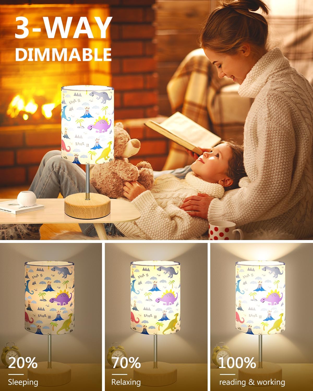 DwellGlow: Touch Table Lamps for Bedroom Set of 2, Bedside Nightstand Lamps with USB Port and Power Outlet, 3 Way Dimmable White Lamp for Living Room Nursery Room, Warm White Bulbs Included