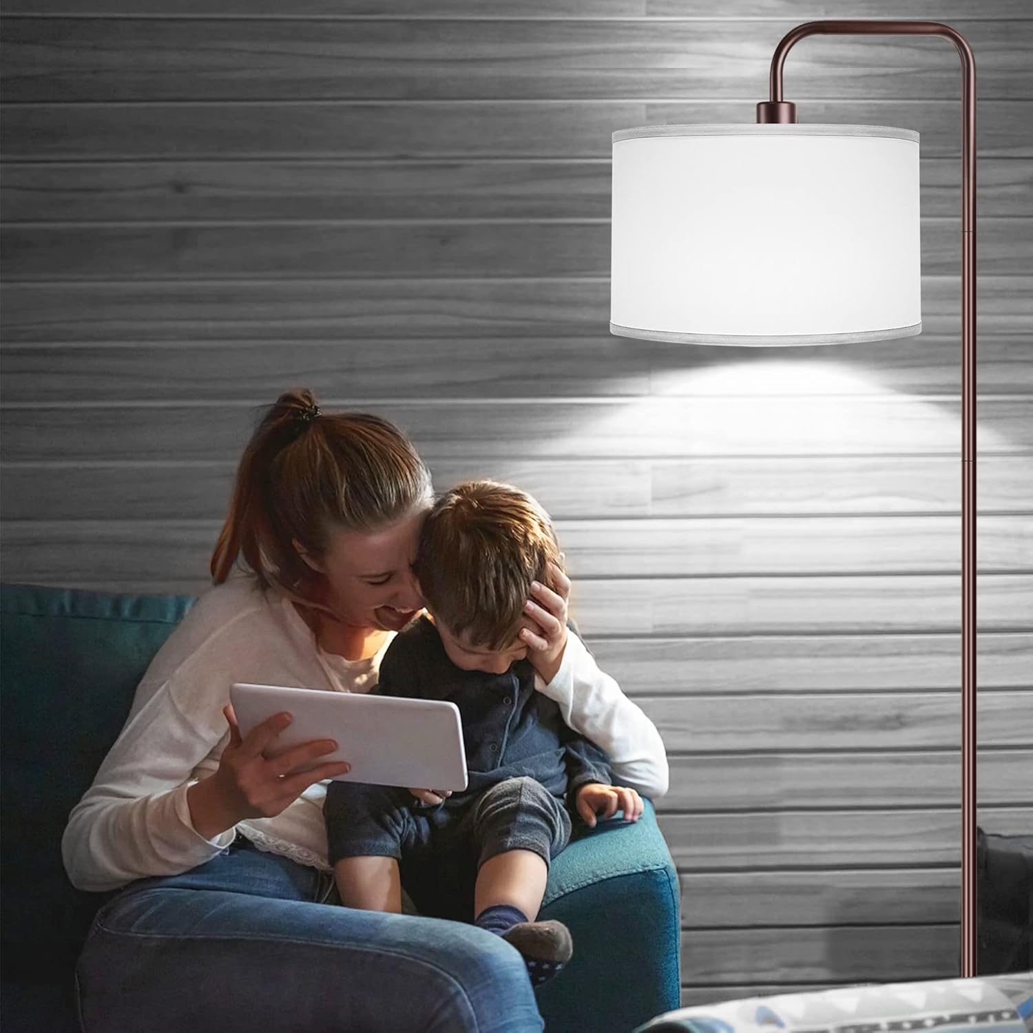 DwellGlow: LED Floor Lamp for Living Room, 3 Color Temperature, with Foot Switch, 9W Bulb Included, Oil Rubbed Bronze