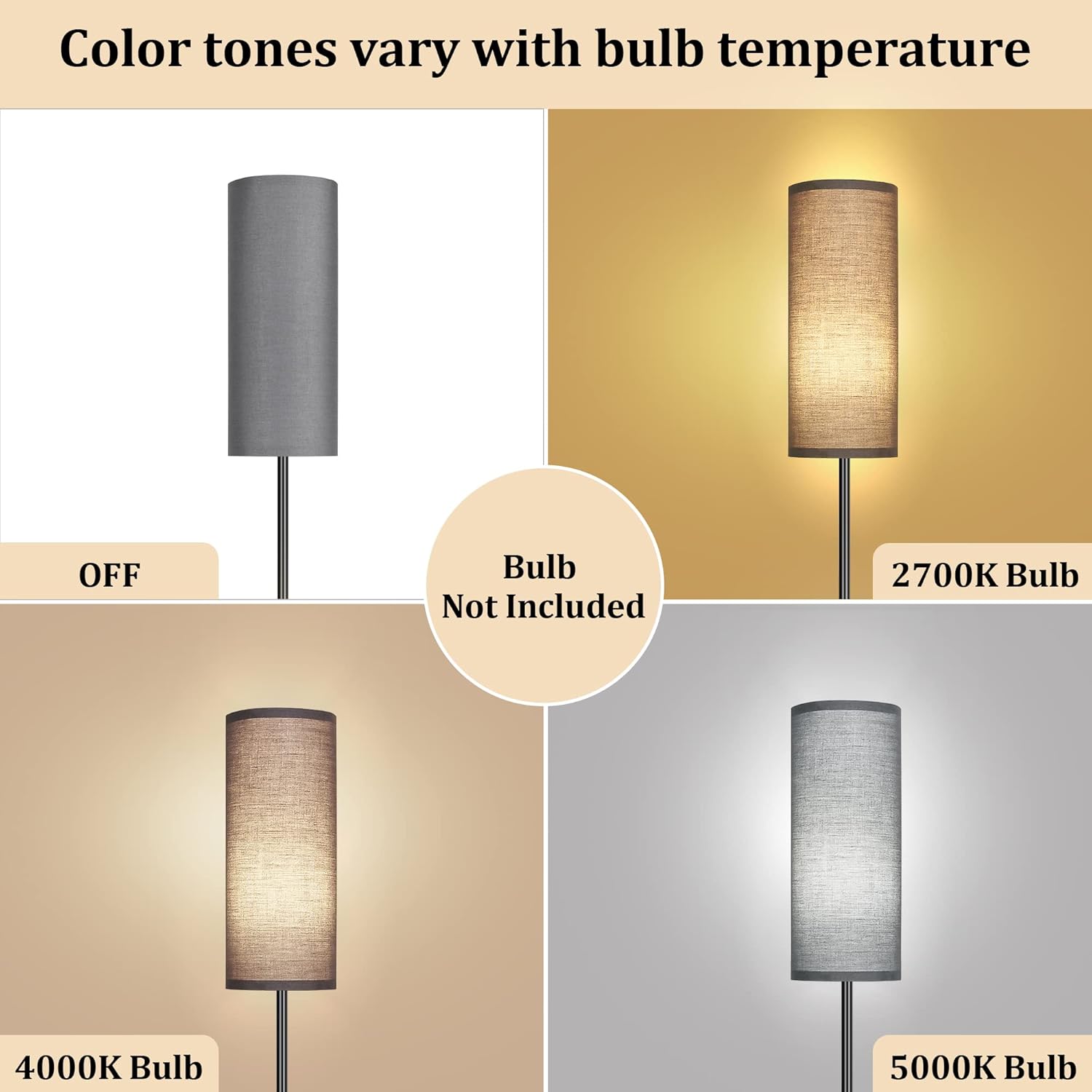 DwellGlow: Boho Floor Lamp for Living Room with 3 Color Temperatures LED Bulb, Standing Lamp Tall Lamp Reading for Bedroom, Office, Kids Room (9W LED Bulb, Rattan & Fabric Shades Included)