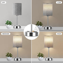 DwellGlow: Bedside Table Lamp for Bedroom with Dinosaur Pattern Printed Shade 3-Way Dimmable Small Touch Lamp with Wood Base for Living Room, Desk, Dorm, Home Office (LED Bulb Included)