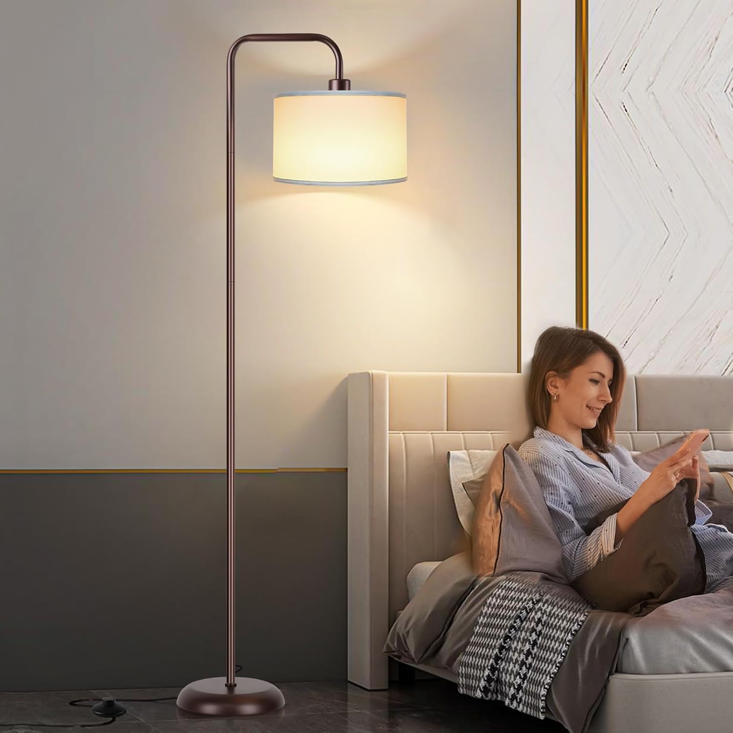 DwellGlow: LED Floor Lamp for Living Room, 3 Color Temperature, with Foot Switch, 9W Bulb Included, Oil Rubbed Bronze