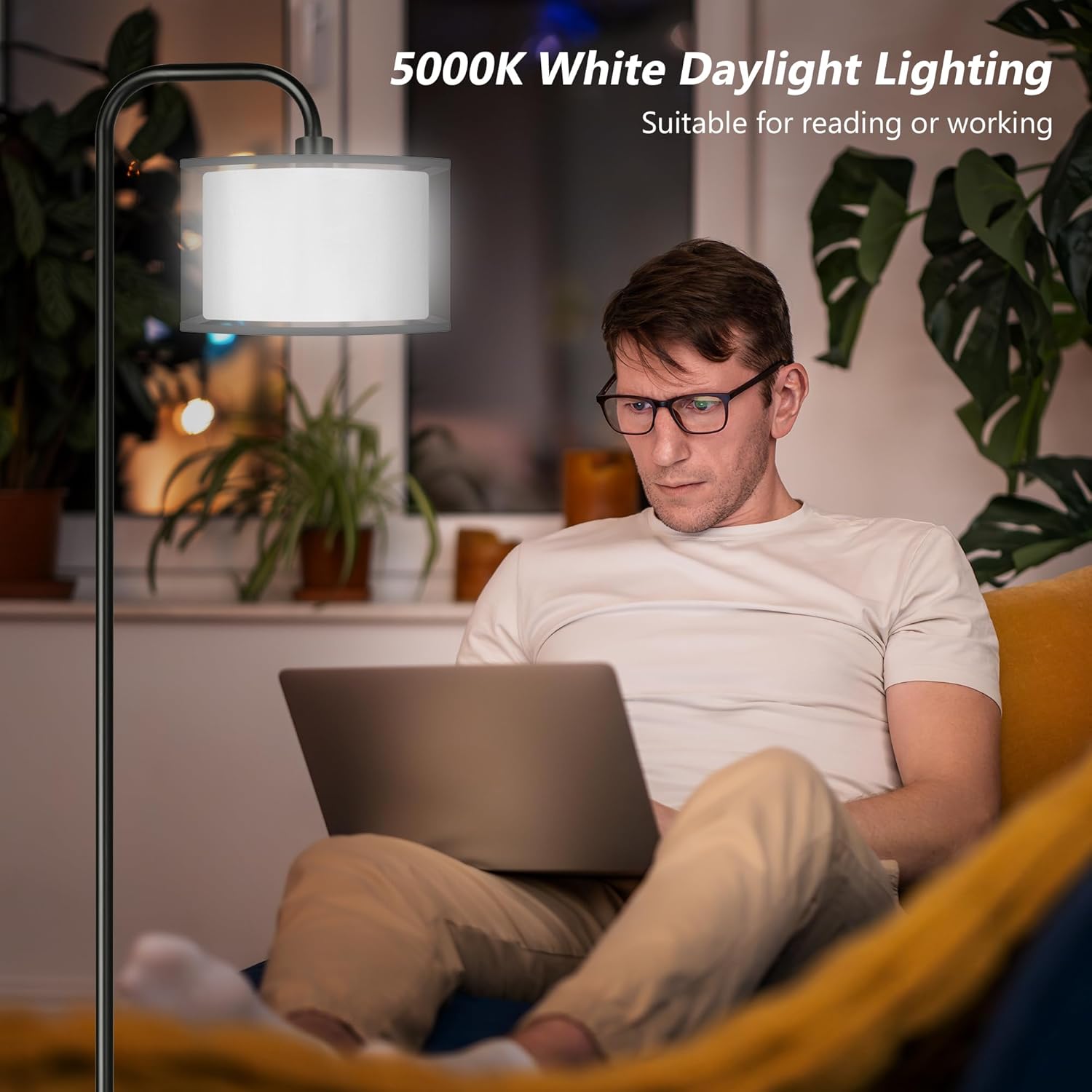 DwellGlow: LED Floor Lamp for Living Room, 3 Color Temperature, with Foot Switch, 9W Bulb Included, Oil Rubbed Bronze