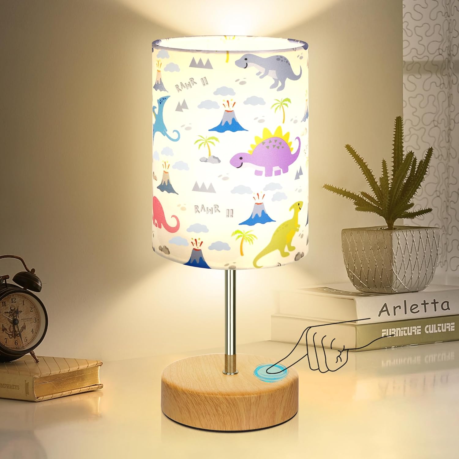 DwellGlow: Touch Table Lamps for Bedroom Set of 2, Bedside Nightstand Lamps with USB Port and Power Outlet, 3 Way Dimmable White Lamp for Living Room Nursery Room, Warm White Bulbs Included