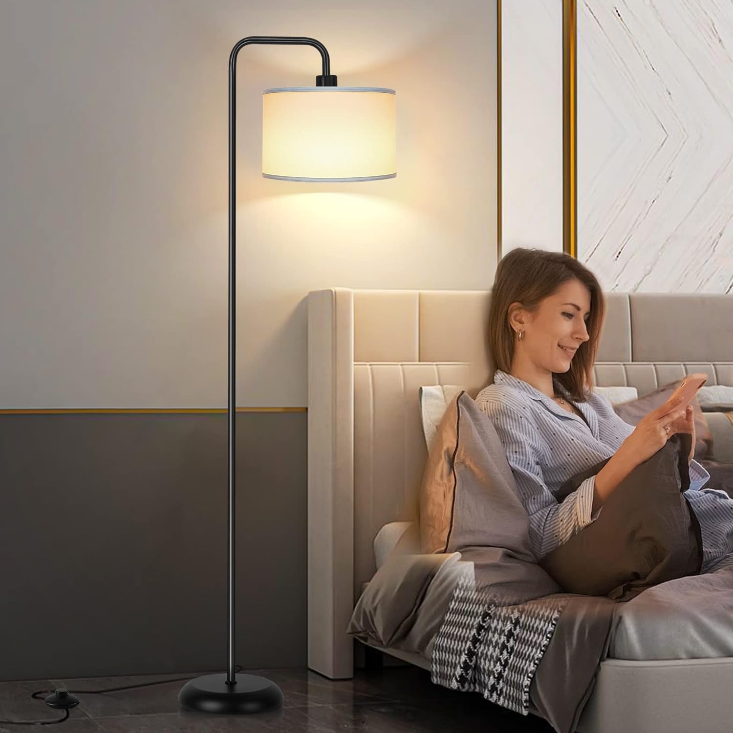 DwellGlow: LED Floor Lamp for Living Room, 3 Color Temperature, with Foot Switch, 9W Bulb Included, Oil Rubbed Bronze