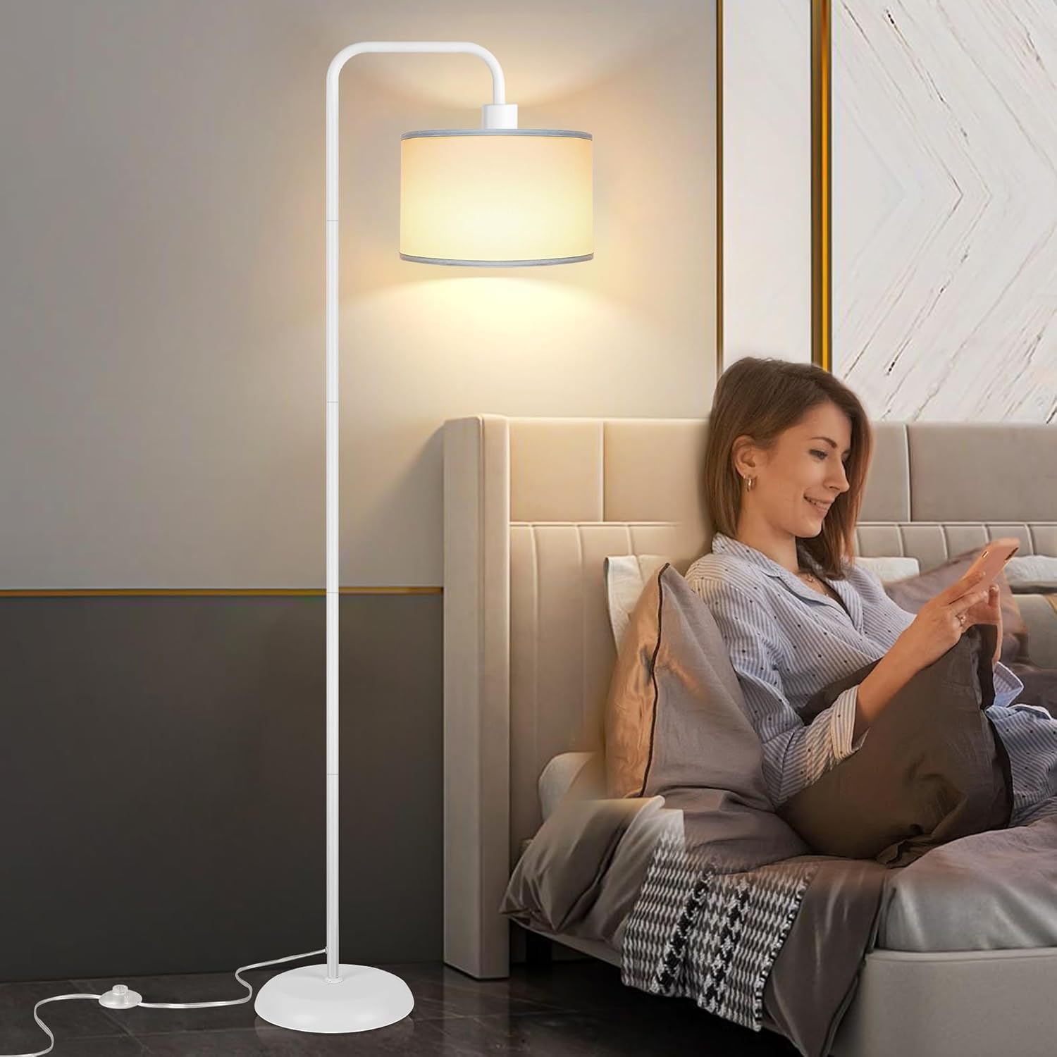 DwellGlow: LED Floor Lamp for Living Room, 3 Color Temperature, with Foot Switch, 9W Bulb Included, Oil Rubbed Bronze