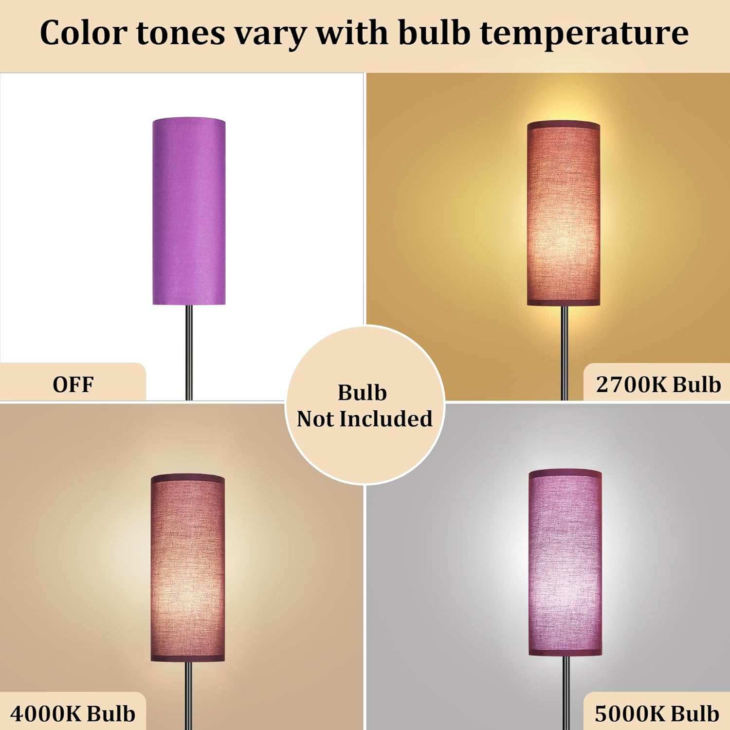 DwellGlow: Boho Floor Lamp for Living Room with 3 Color Temperatures LED Bulb, Standing Lamp Tall Lamp Reading for Bedroom, Office, Kids Room (9W LED Bulb, Rattan & Fabric Shades Included)