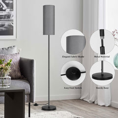 DwellGlow: Boho Floor Lamp for Living Room with 3 Color Temperatures LED Bulb, Standing Lamp Tall Lamp Reading for Bedroom, Office, Kids Room (9W LED Bulb, Rattan & Fabric Shades Included)