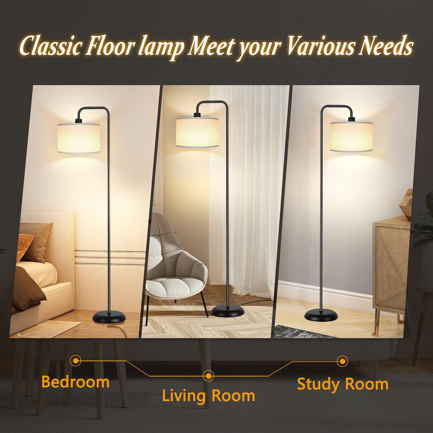 DwellGlow: LED Floor Lamp for Living Room, 3 Color Temperature, with Foot Switch, 9W Bulb Included, Oil Rubbed Bronze