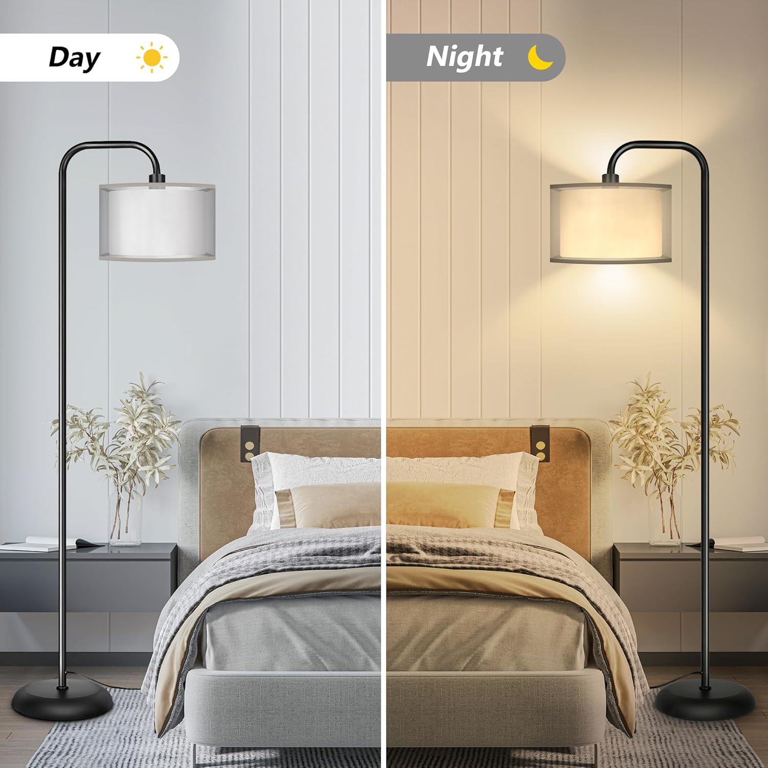 DwellGlow: LED Floor Lamp for Living Room, 3 Color Temperature, with Foot Switch, 9W Bulb Included, Oil Rubbed Bronze