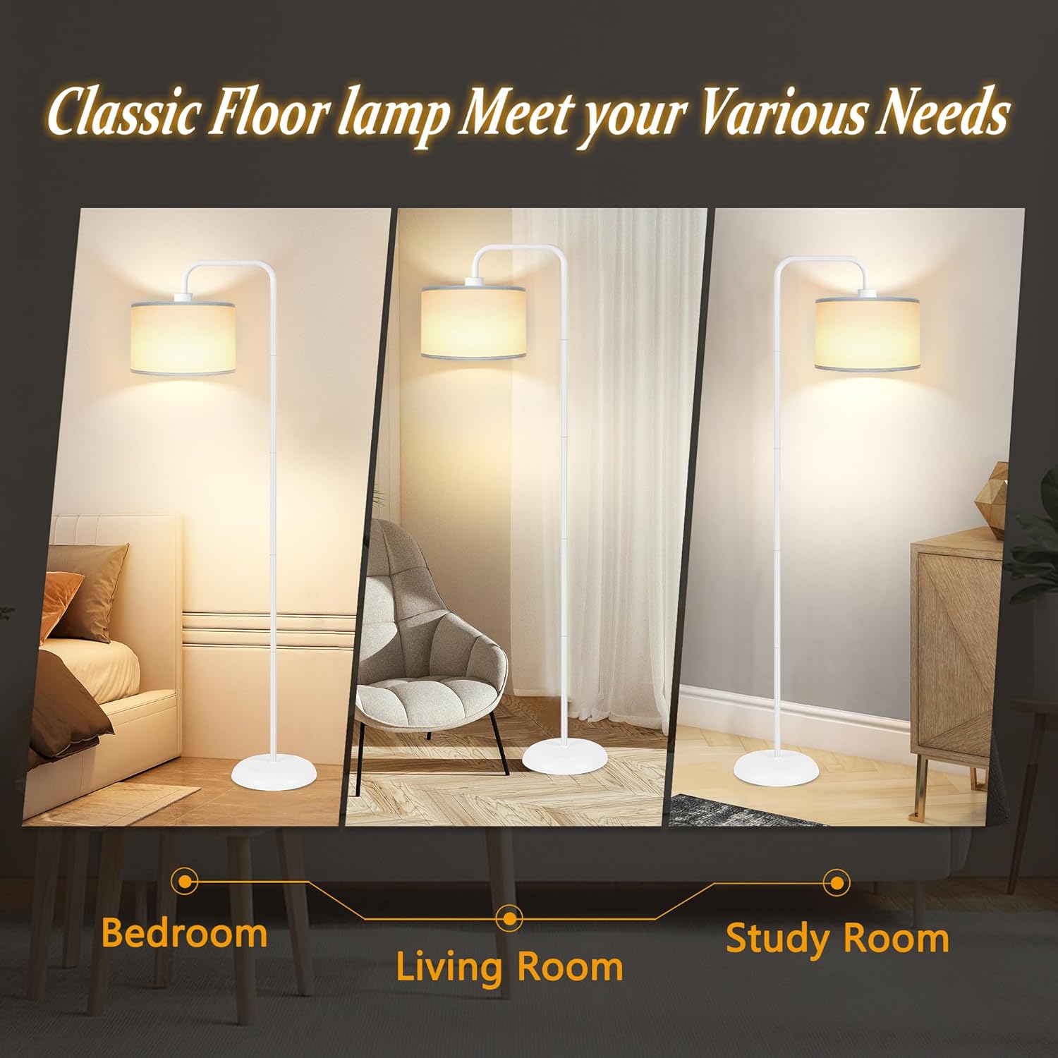 DwellGlow: LED Floor Lamp for Living Room, 3 Color Temperature, with Foot Switch, 9W Bulb Included, Oil Rubbed Bronze