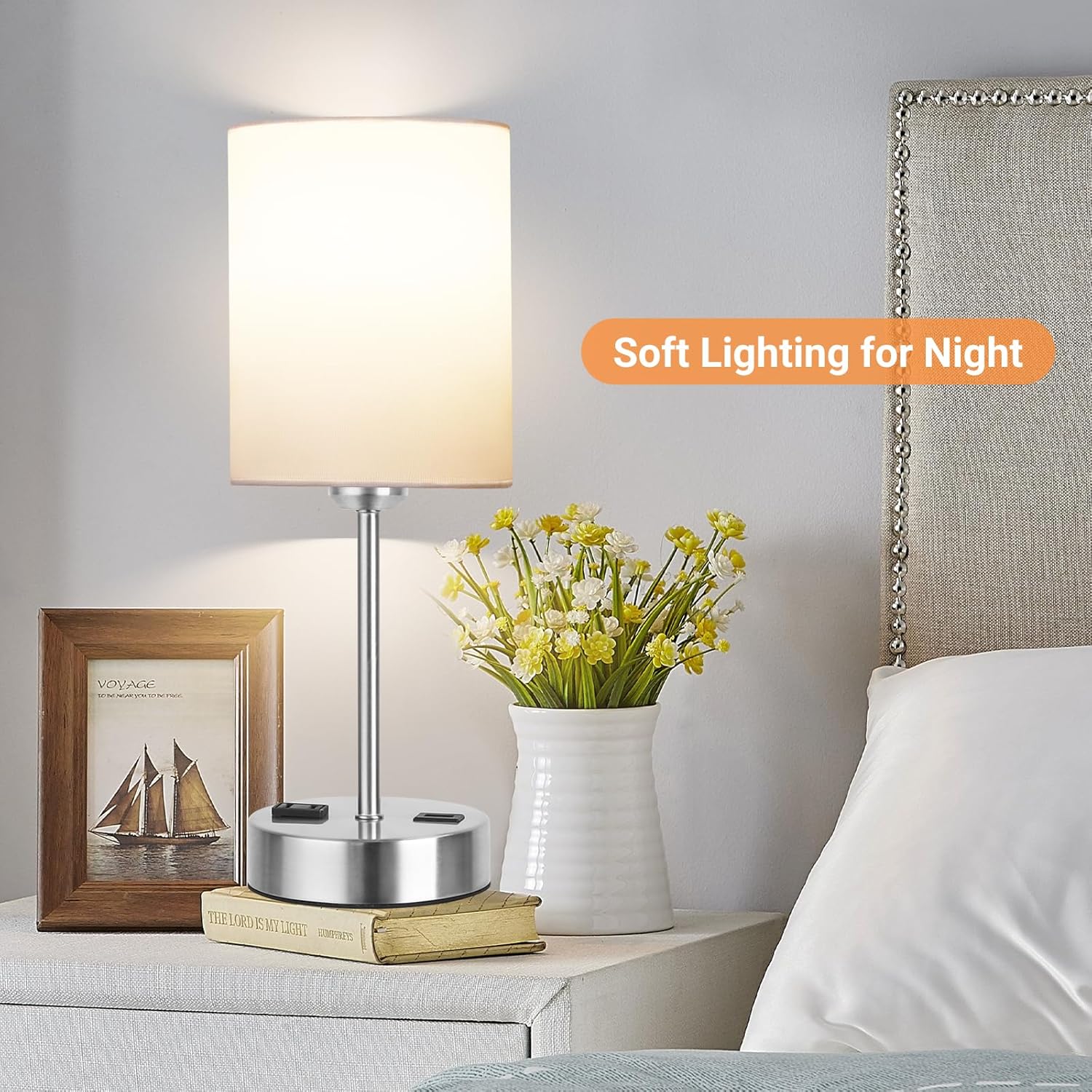 DwellGlow: Bedside Table Lamp for Bedroom with Dinosaur Pattern Printed Shade 3-Way Dimmable Small Touch Lamp with Wood Base for Living Room, Desk, Dorm, Home Office (LED Bulb Included)