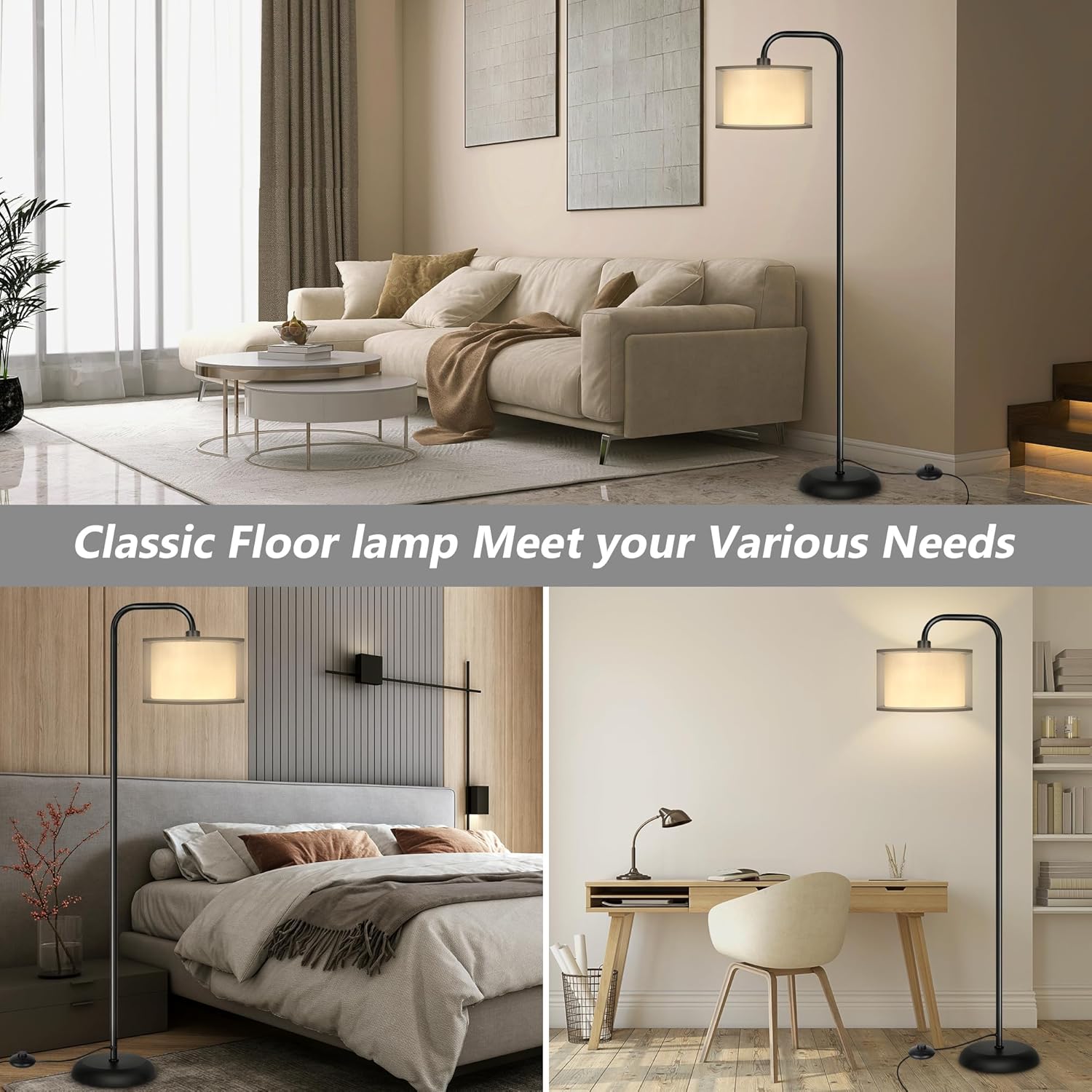 DwellGlow: LED Floor Lamp for Living Room, 3 Color Temperature, with Foot Switch, 9W Bulb Included, Oil Rubbed Bronze